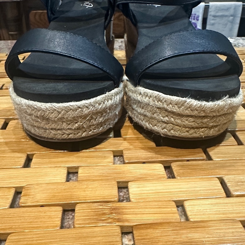 Black Espadrille Wedge Sandals - Women's Comfortable Summer Shoes - Picture 5 of 7